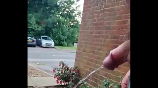 Chubby Blissful Guy taking a adventurous piss outside